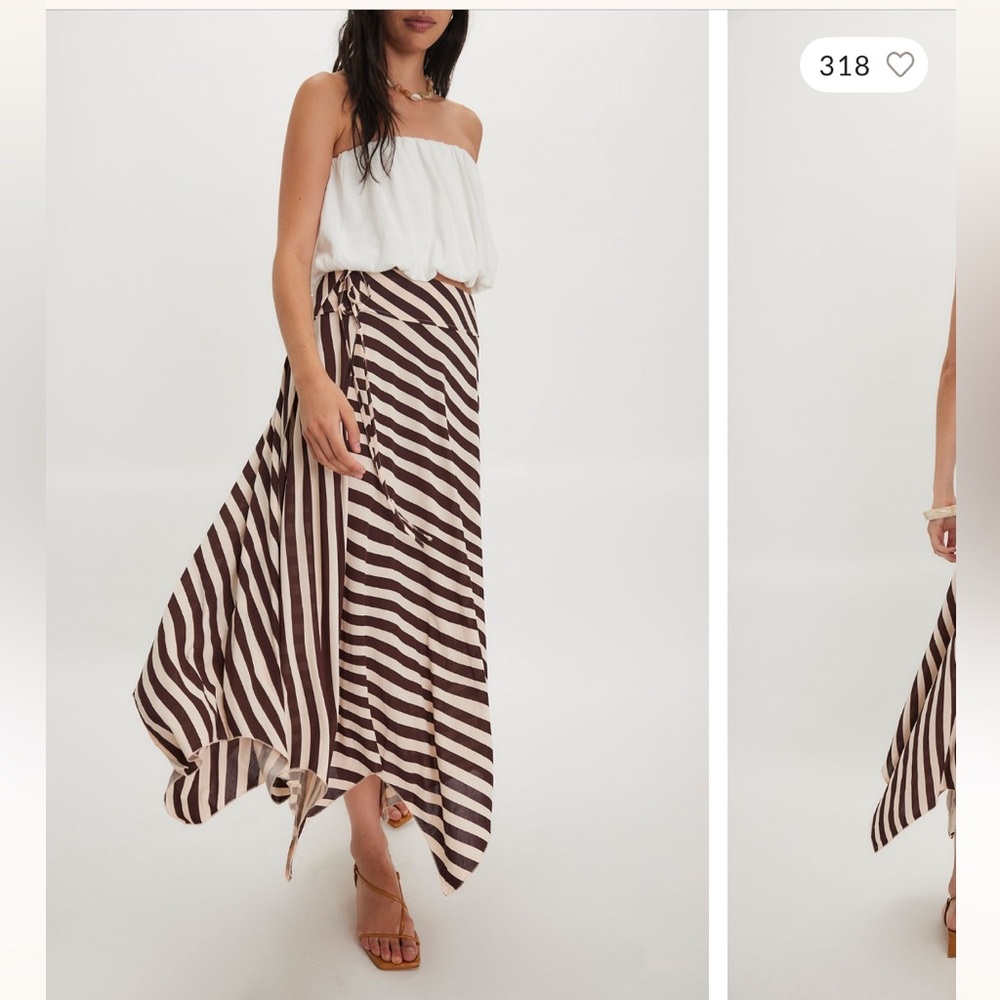 Free People Cream and Brown Striped Midi/Maxi Skirt